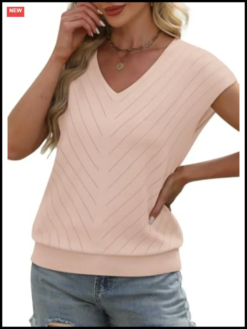 Womens Short Sleeve Knit Sweater V Neck Cap Sleeve Pullover Casual Summer Top